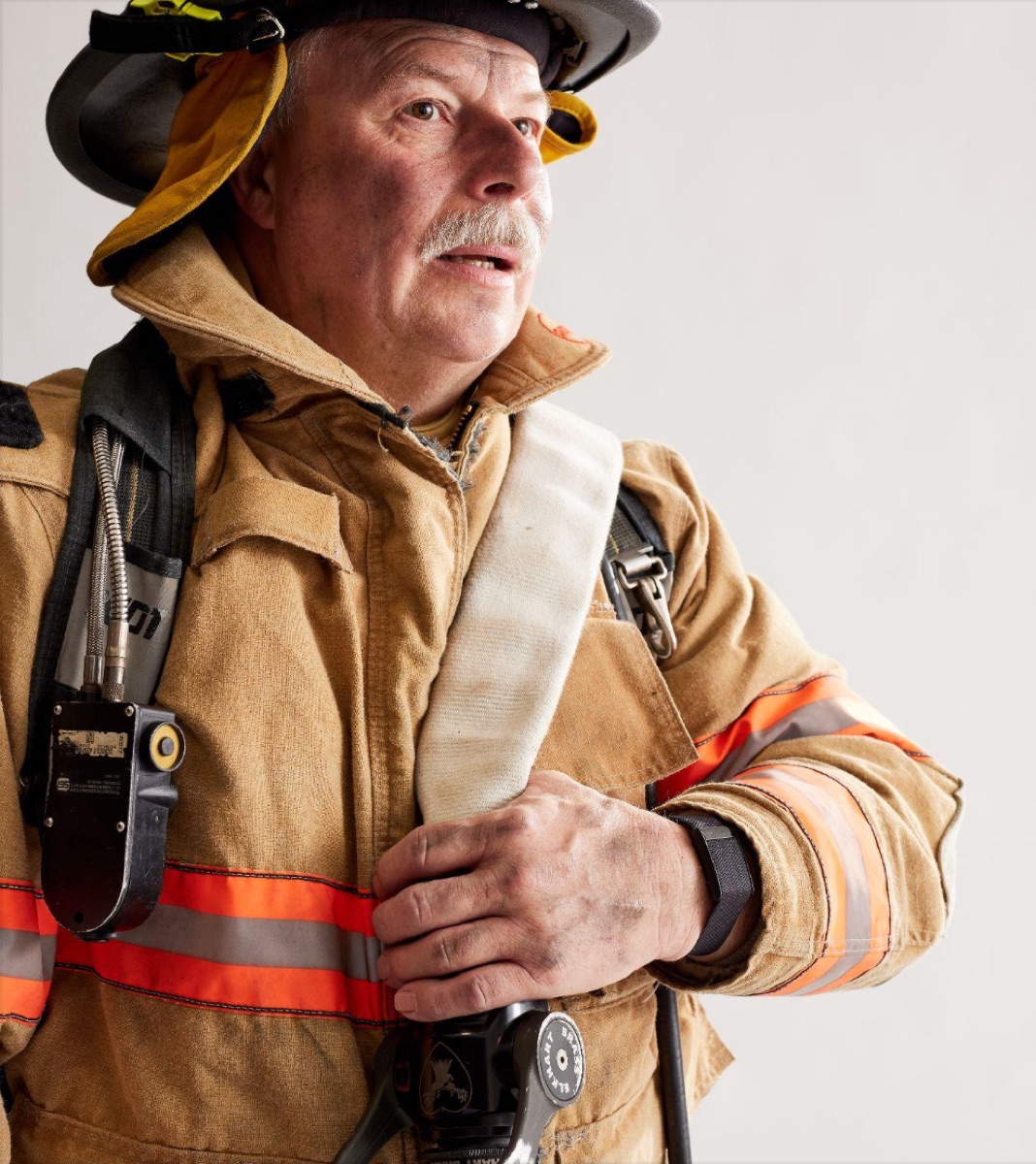A firefighter captain in turnout gear