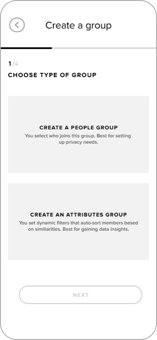 Wireframe: create a group, step one