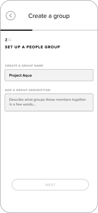 Wireframe: create a group, step two