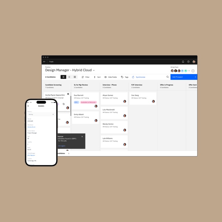 Screens from IBM’s talent acquisition platform